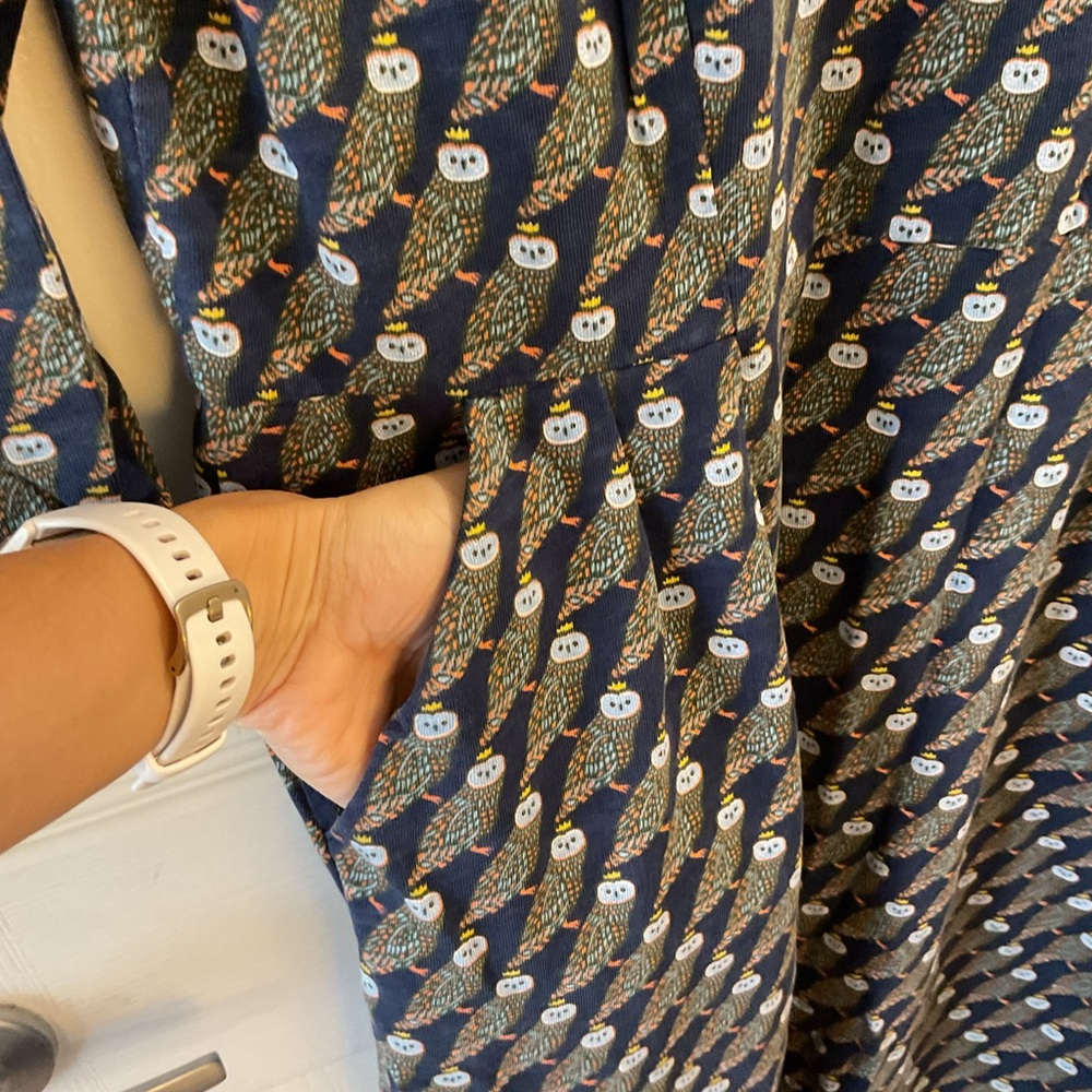 Boden regal owl navy penny jersey dress pockets unlined 3/4 sleeve size 10 vguc - Picture 5 of 8